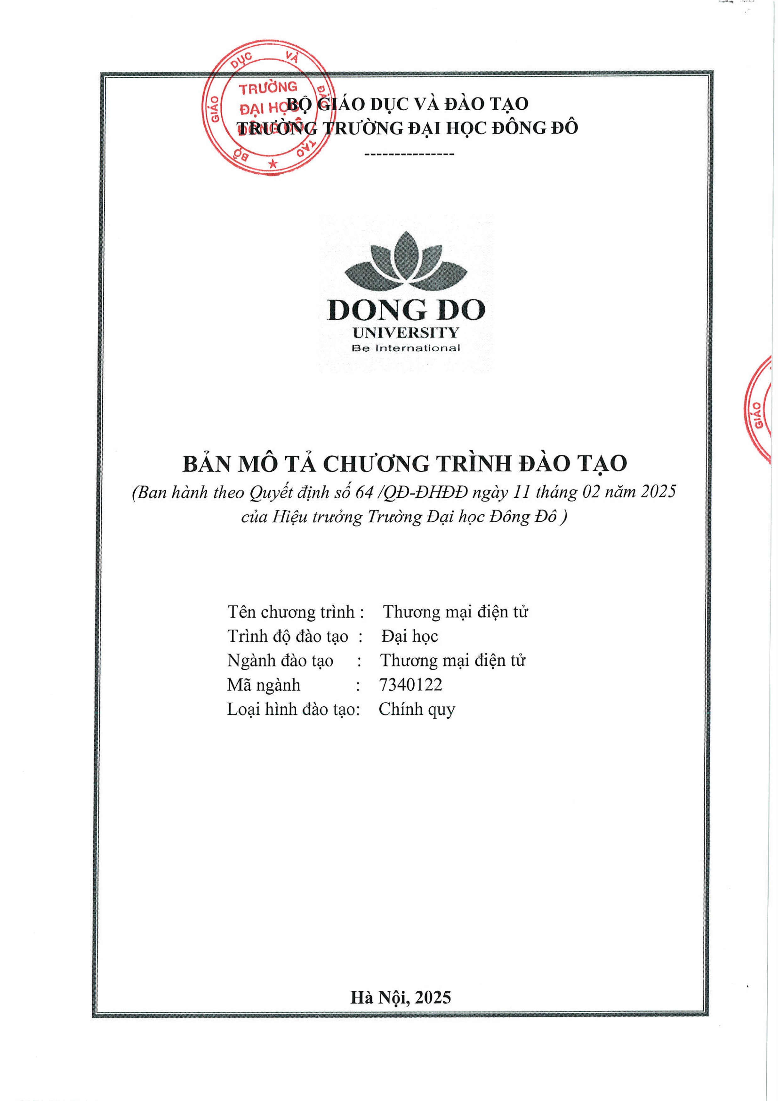 Bản mô tả chương trình đào tạo ngành Thương mại Điện tử